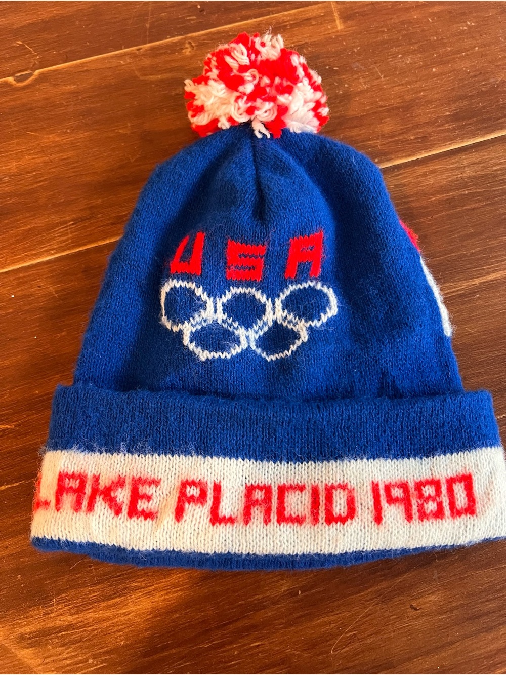 Vintage 1980 Lake Placid USA Olympics Knit Pom Beanie